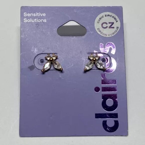 Claire's Sensitive Solutions Cubic Zirconia Stud Earrings Set Floral Leaf Design - Picture 3 of 8